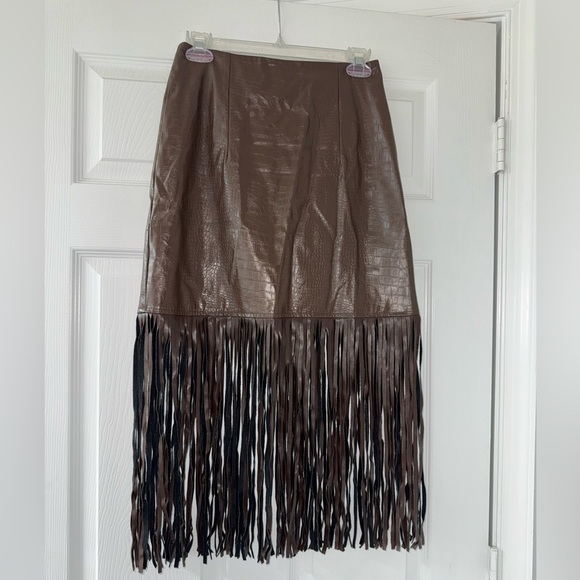Bagatelle Collection Dresses & Skirts - Bagatelle Fringed Faux Leather Midi Skirt!